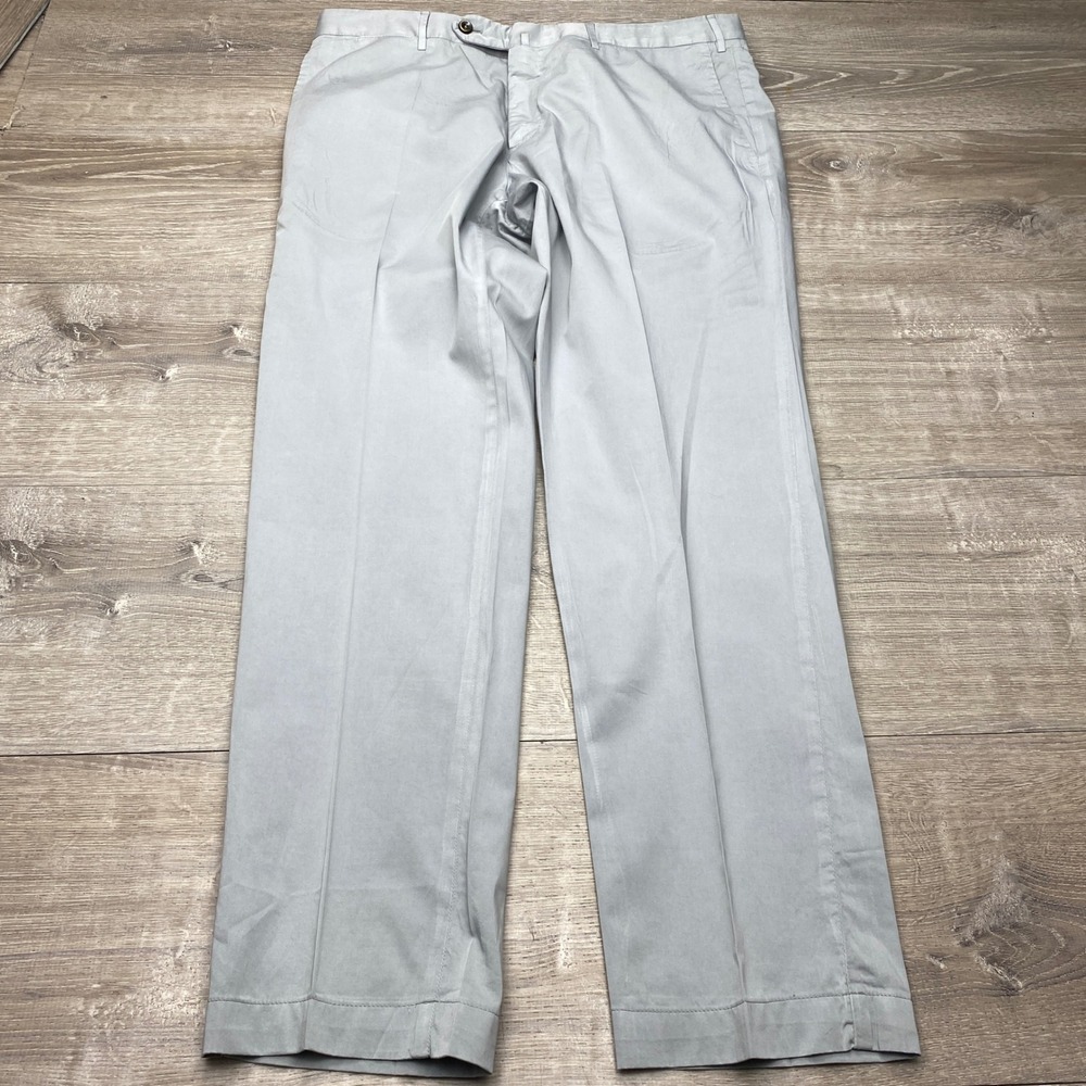 PT Torino Pants Silkochino Mens 34x30 Light Grey Cotton Silk Blend Chinos